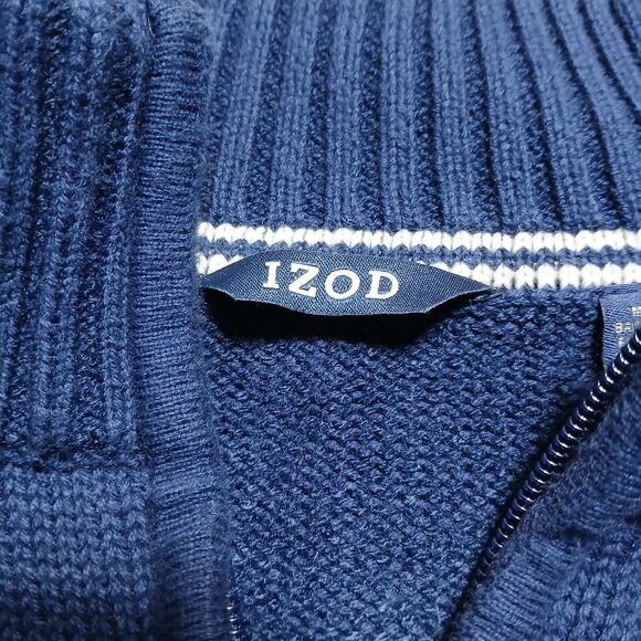 Izod Mens XXL Nordic Fair Isle Sweater Blue 1/4 Zip Ski Holiday Stretch Pullover - Picture 4 of 14